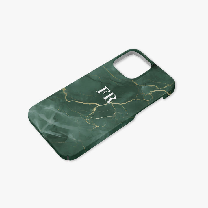 Emerald Green Gold Geo Marble Personalised Initial Monogram Case