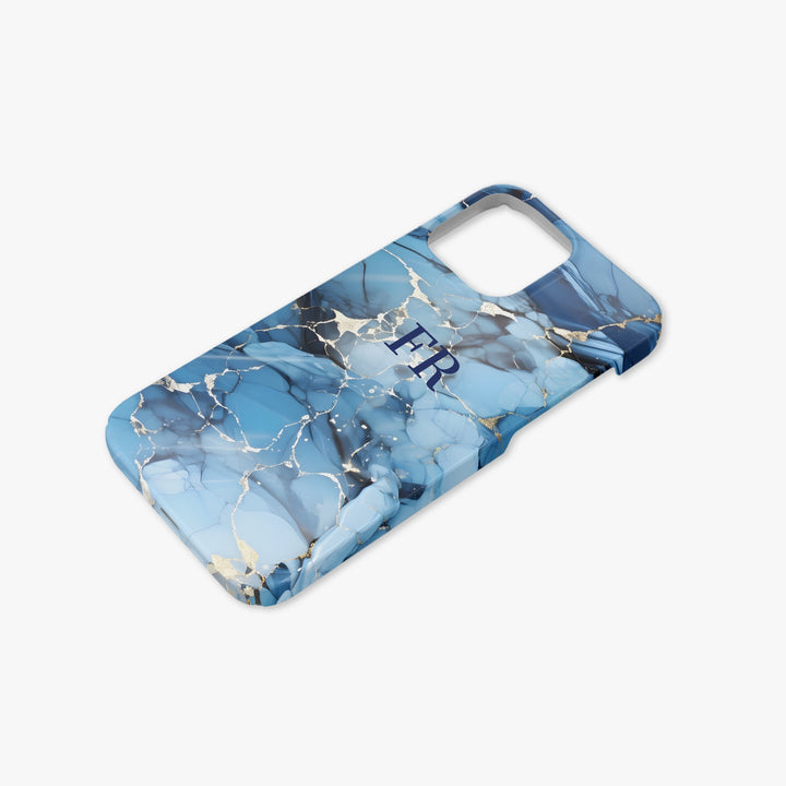 Sea Blue & Gold Geo Marble Personalised Initial Monogram Case