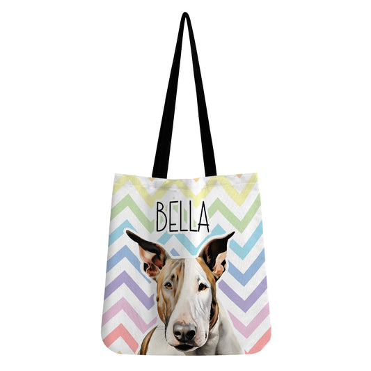 English Bull Terrier Dog Pastel Zig Zag Reusable Canvas Eco Tote