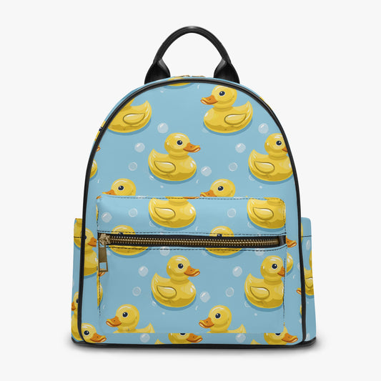 Baby Blue Bubble Yellow Rubber Duck Personalised Monogram PU Leather Backpack