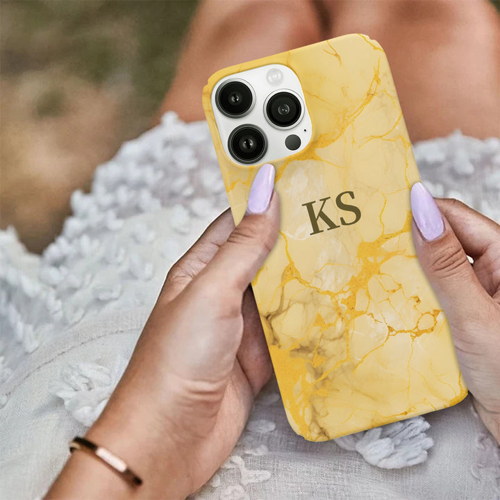 Mustard Yellow Geo Marble Personalised Initial Monogram Case