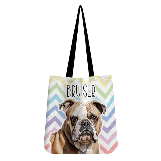 British Bulldog Dog Pastel Zig Zag Reusable Canvas Eco Tote