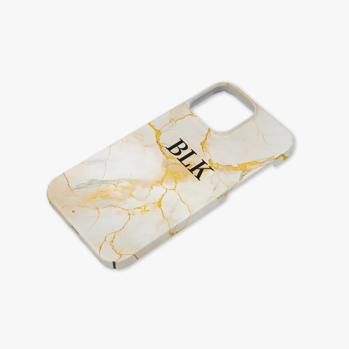 Deep Gold & White Geo Marble Personalised Initial Monogram Case