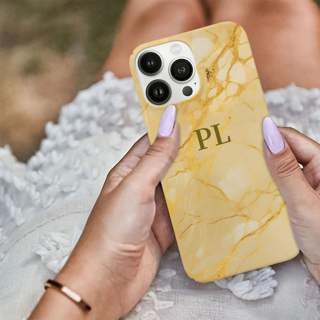 Lemon Yellow Geo Marble Personalised Initial Monogram Case