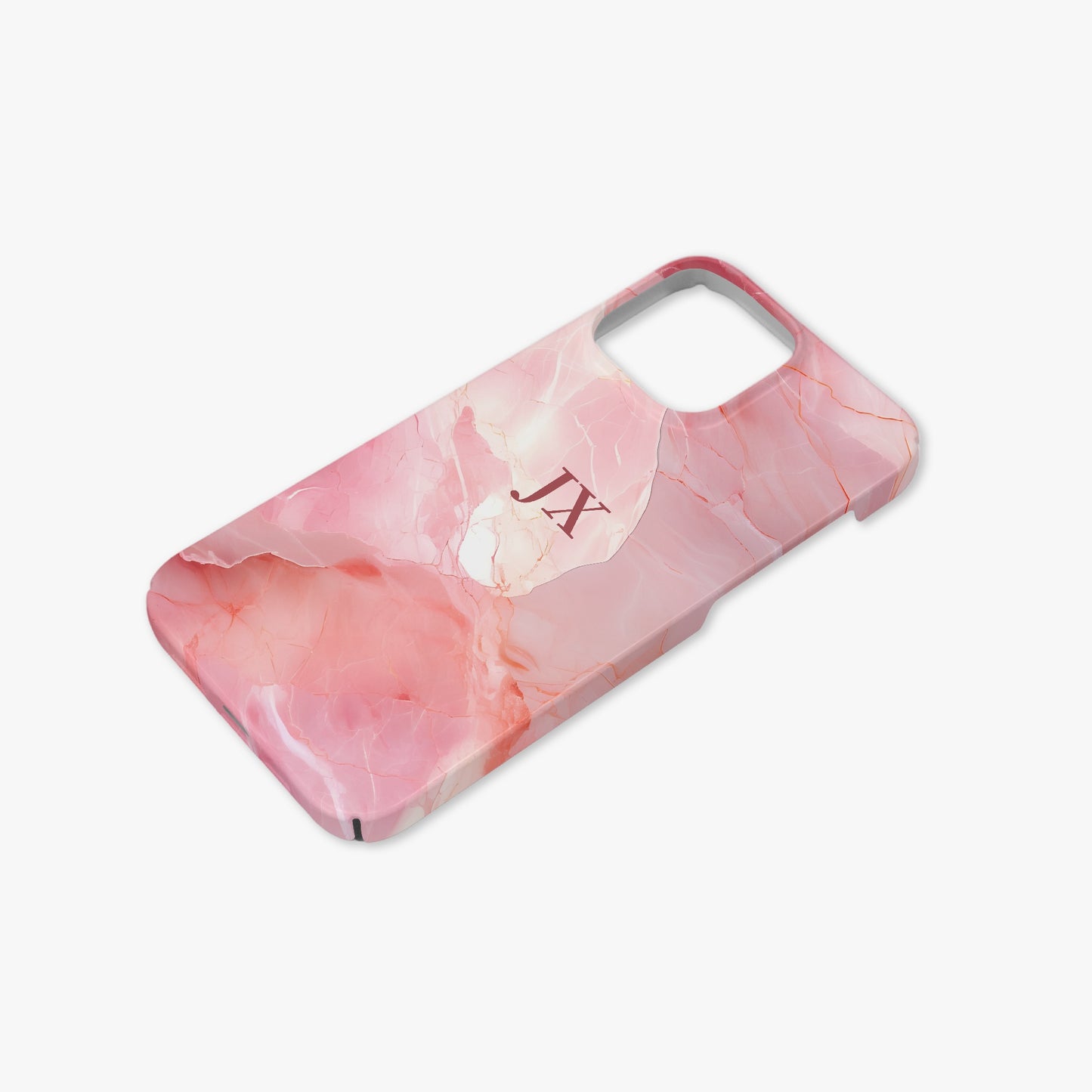 Peach Pink Rose Geo Marble Personalised Initial Monogram Case