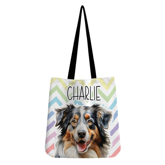 Australian Shepherd Dog Pastel Zig Zag Reusable Canvas Eco Tote