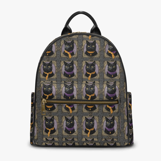 Framed Square Orange & Purple Black Cat Gothic Personalised Monogram PU Leather Backpack