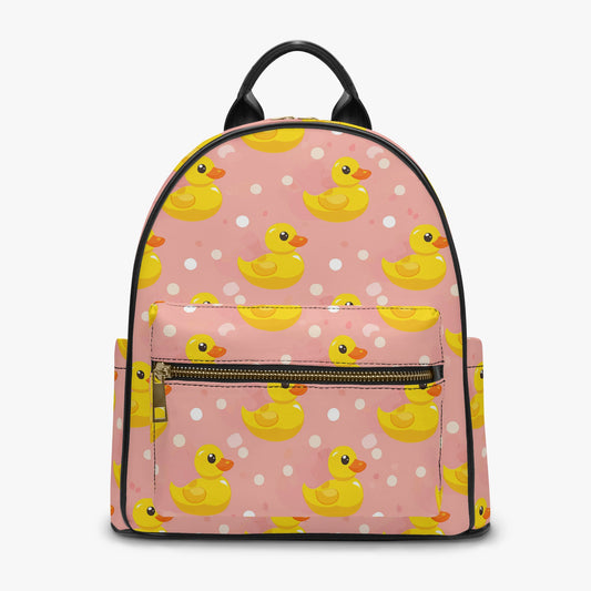 Baby Pink Bubble Yellow Rubber Duck Personalised Monogram PU Leather Backpack