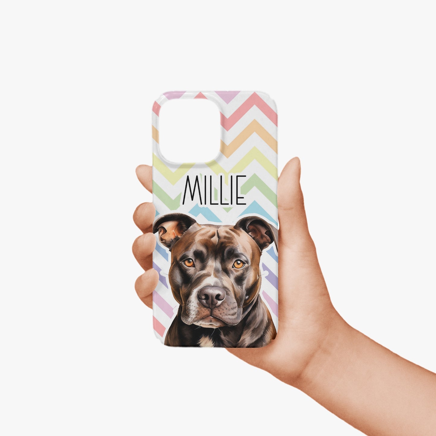 Brown Staffy Staffordshire Bull Terrier Dog Name Pastel Zig Zag Rainbow Case