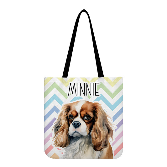 King Charles Cavalier Dog Pastel Zig Zag Reusable Canvas Eco Tote