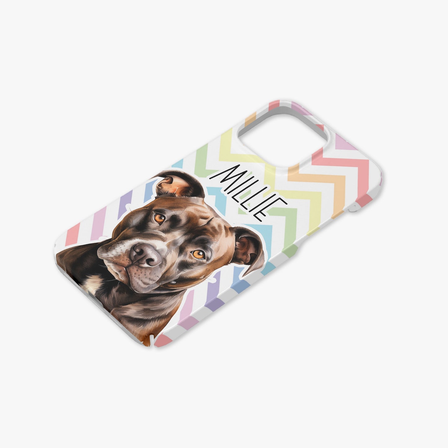 Brown Staffy Staffordshire Bull Terrier Dog Name Pastel Zig Zag Rainbow Case