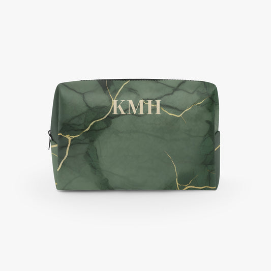 Emerald Green & Gold PU Leather Personalised Monogram Make Up Bag