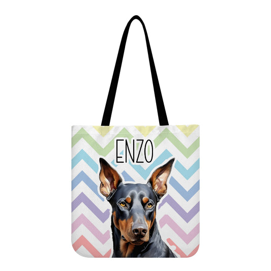 Doberman Dog Pastel Zig Zag Reusable Canvas Eco Tote