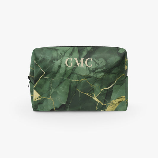 Emerald Green & Gold PU Leather Personalised Monogram Make Up Bag