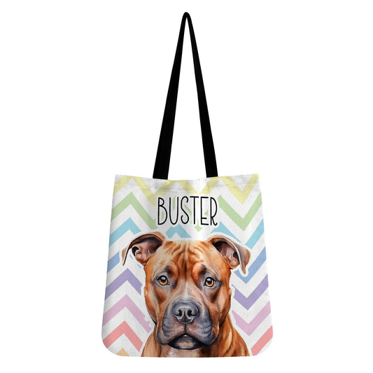 Red Staffy Staffordshire Bull Terrier Dog Pastel Zig Zag Reusable Canvas Eco Tote