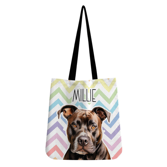 Brown Staffy Staffordshire Bull Terrier Dog Pastel Zig Zag Reusable Canvas Eco Tote