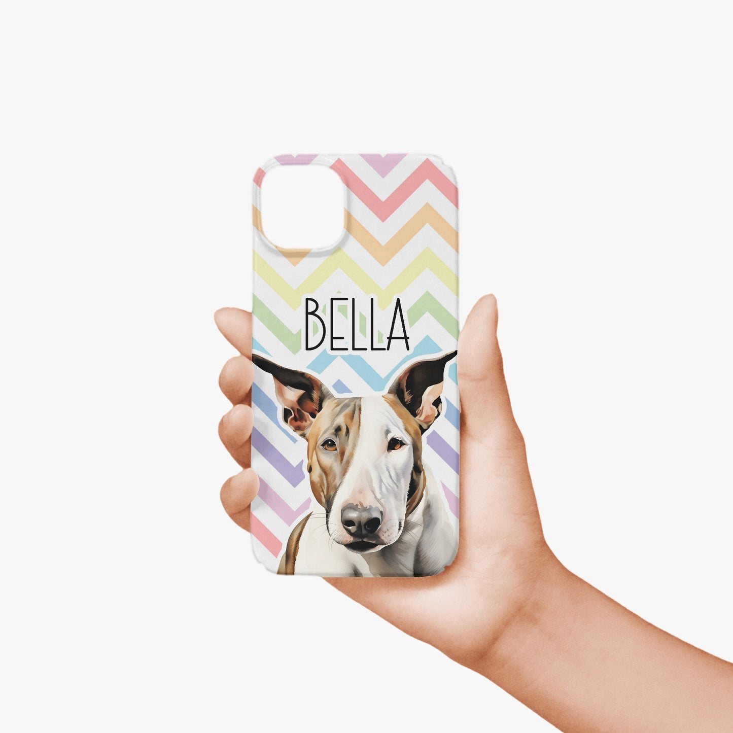 White English Bull Terrier Puppy Dog Name Pastel Zig Zag Rainbow Case