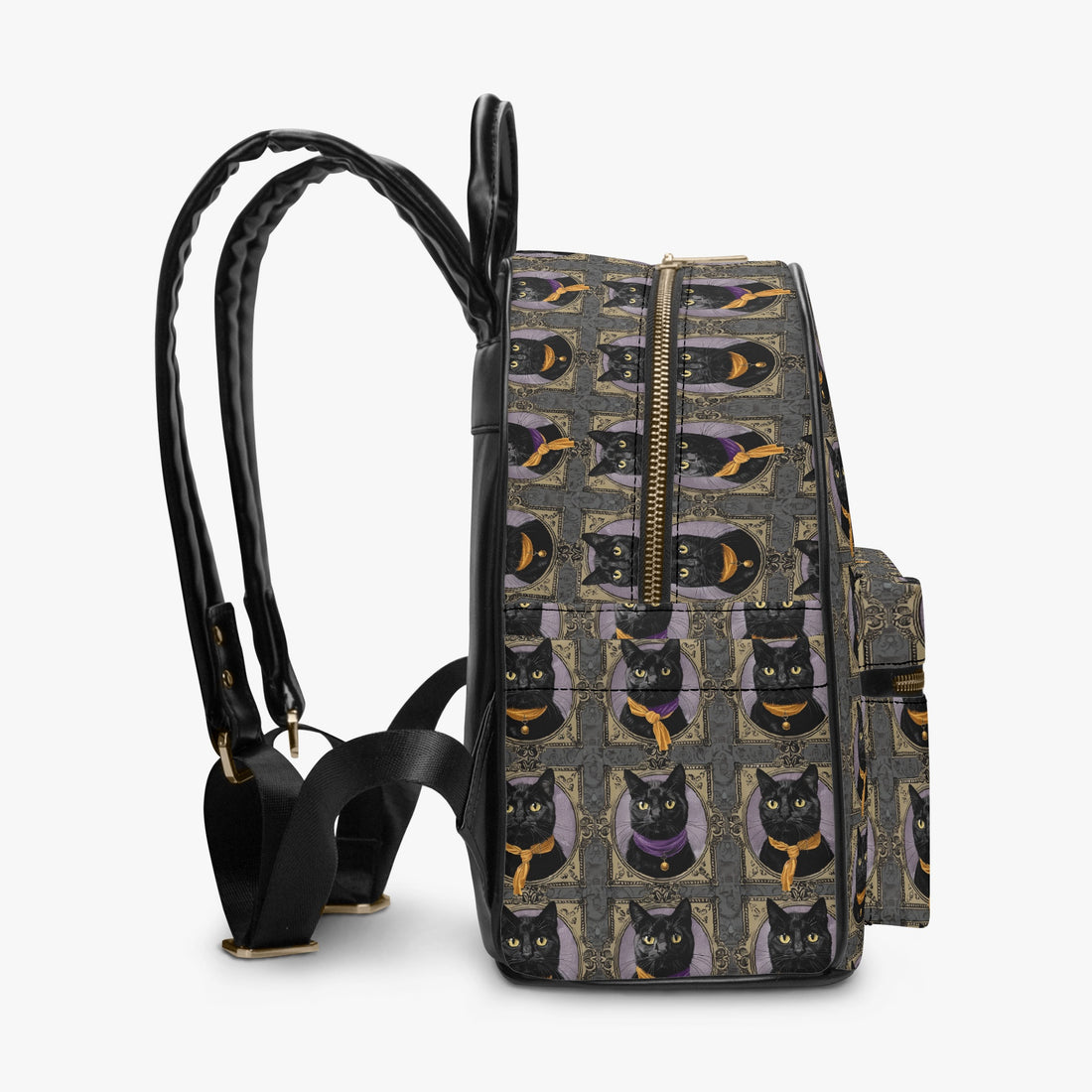 Framed Square Orange & Purple Black Cat Gothic Personalised Monogram PU Leather Backpack