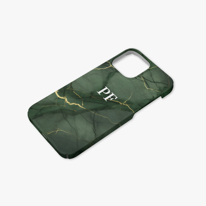 Emerald Green & Gold Geo Marble Personalised Initial Monogram Case