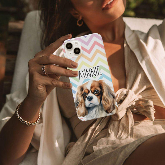 King Charles Cavalier Puppy Dog Puppy Dog Name Pastel Zig Zag Rainbow Case