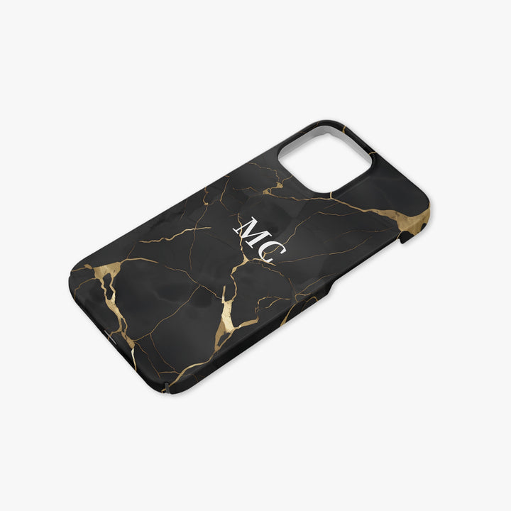 Black Gold Geo Marble Personalised Initial Monogram Case