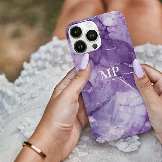 Amethyst Deep Purple Geo Marble Personalised Initial Monogram Case