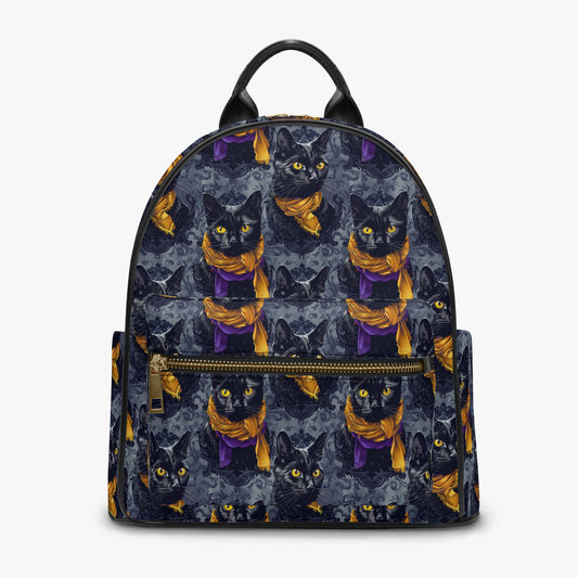 Orange & Purple Scarf Black Cat Gothic Personalised Monogram PU Leather Backpack