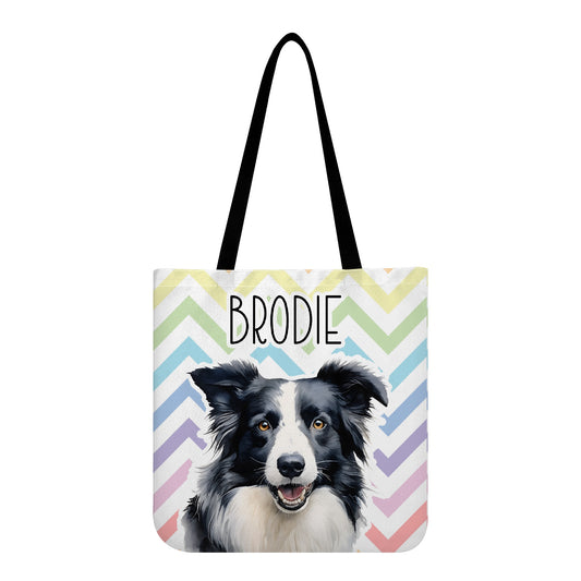 Border Collie Dog Pastel Zig Zag Reusable Canvas Eco Tote