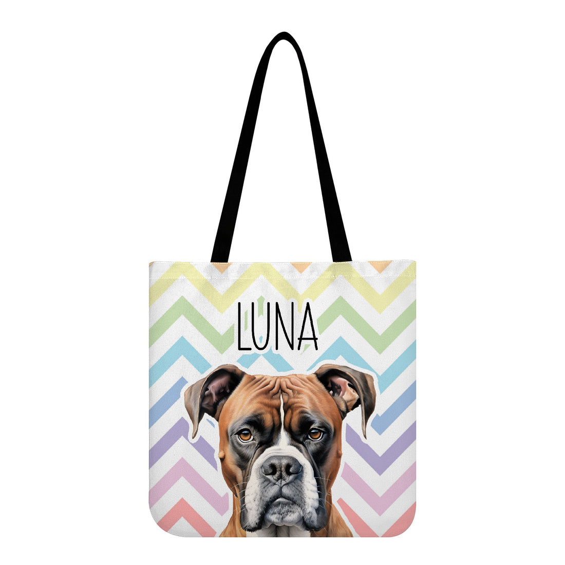 Tan Boxer Dog Pastel Zig Zag Reusable Canvas Eco Tote