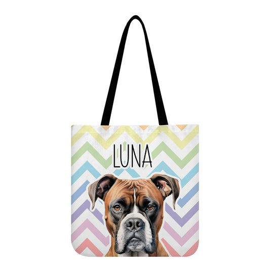 Tan Boxer Dog Pastel Zig Zag Reusable Canvas Eco Tote