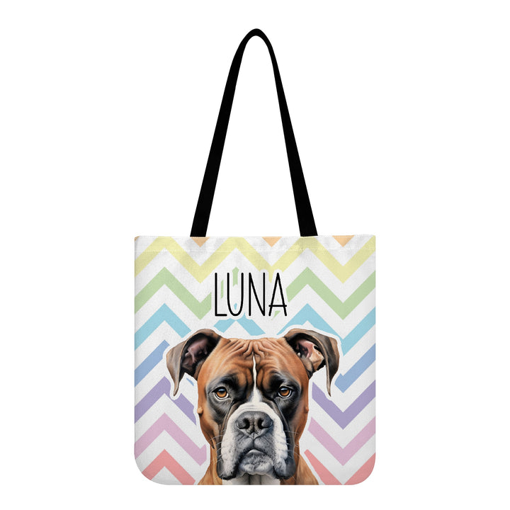 Tan Boxer Dog Pastel Zig Zag Reusable Canvas Eco Tote