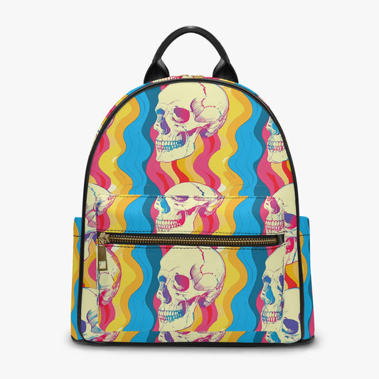 Wavy Neon Groovy Rainbow Personalised Monogram PU Leather Backpack