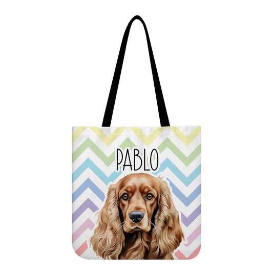 Cocker Spaniel Dog Pastel Zig Zag Reusable Canvas Eco Tote