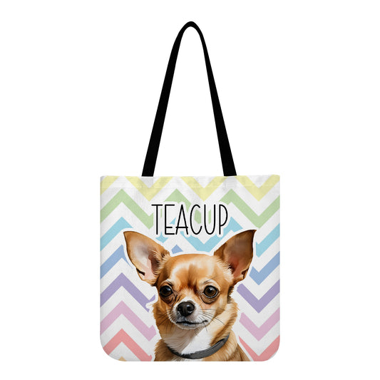 Teacup Chihuahua Dog Pastel Zig Zag Reusable Canvas Eco Tote