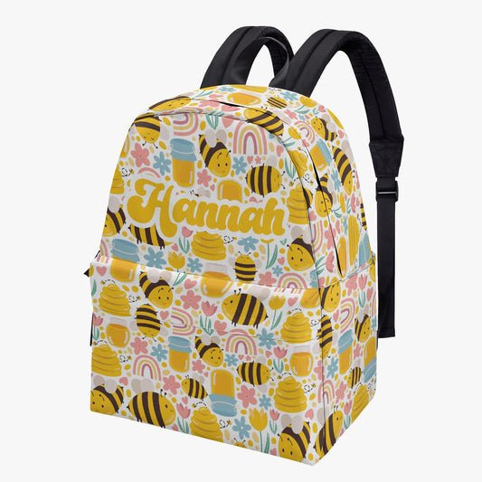 Yellow Bumblebee Tulip Honey Hive Personalised Name Backpack