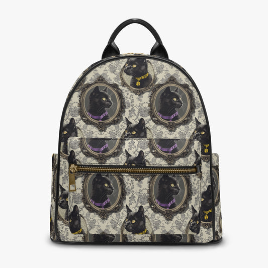 Paisley Cameo Frame Black Cat Gothic Personalised Monogram PU Leather Backpack