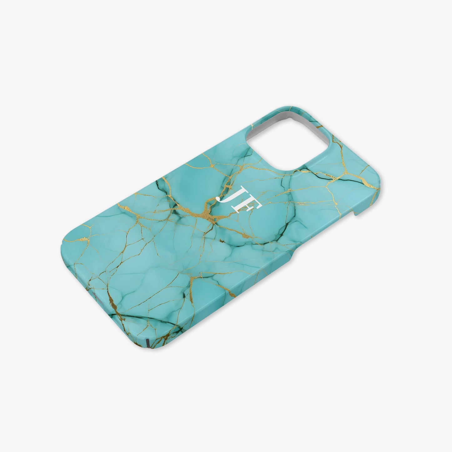 Teal Blue Geo Marble Personalised Initial Monogram Case