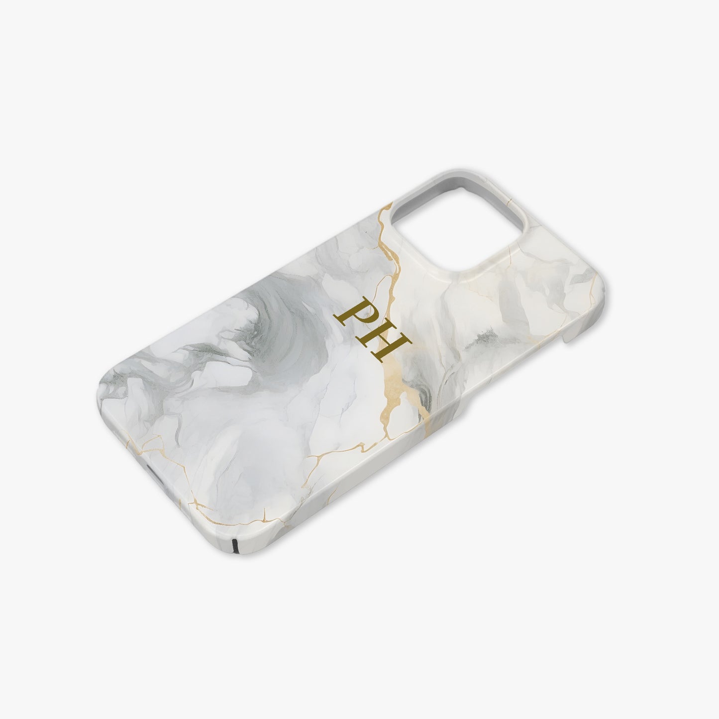 Silver White Gold Geo Marble Personalised Initial Monogram Case