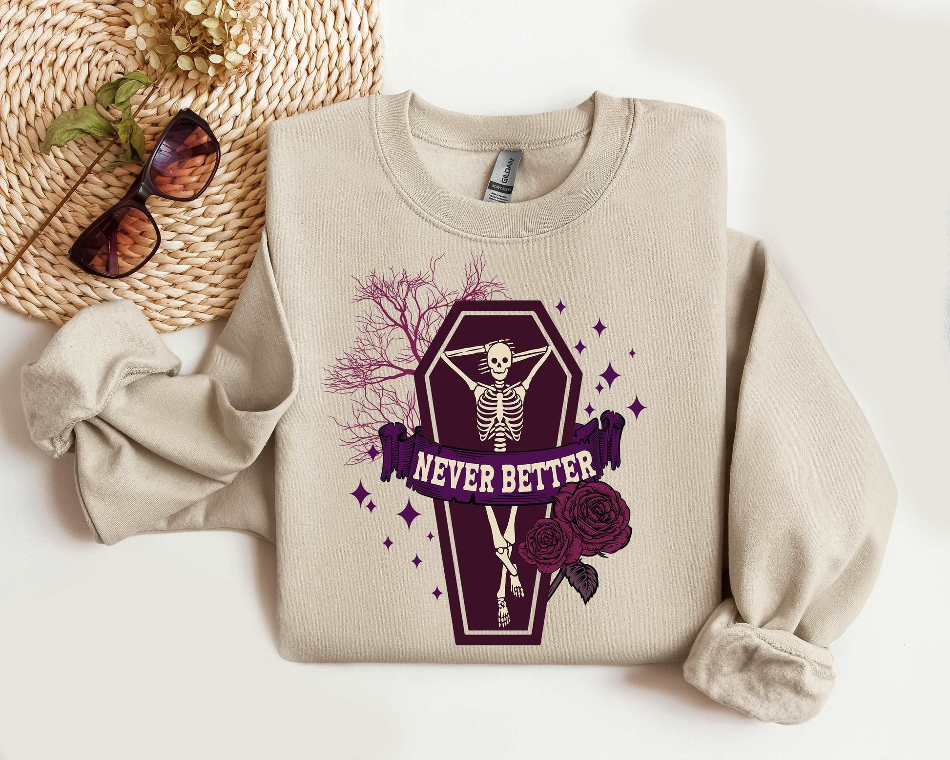 Never Better Skeleton Coffin Halloween Sweatshirt