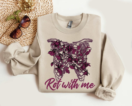 Rot With Me Ribcage Halloween Sweatshirt