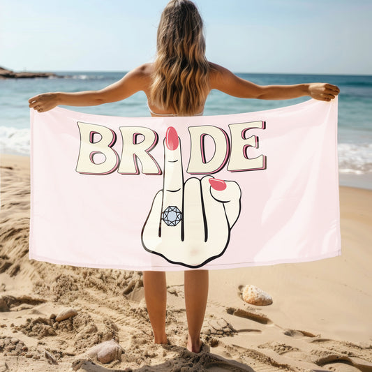 Bride Middle Finger Diamond Ring Oversized Beach or Bath Personalised Towel