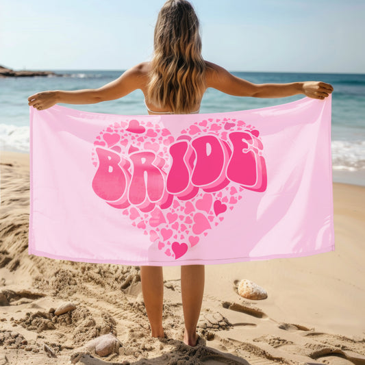 Baby Pink Heart Bride Oversized Beach or Bath Personalised Towel