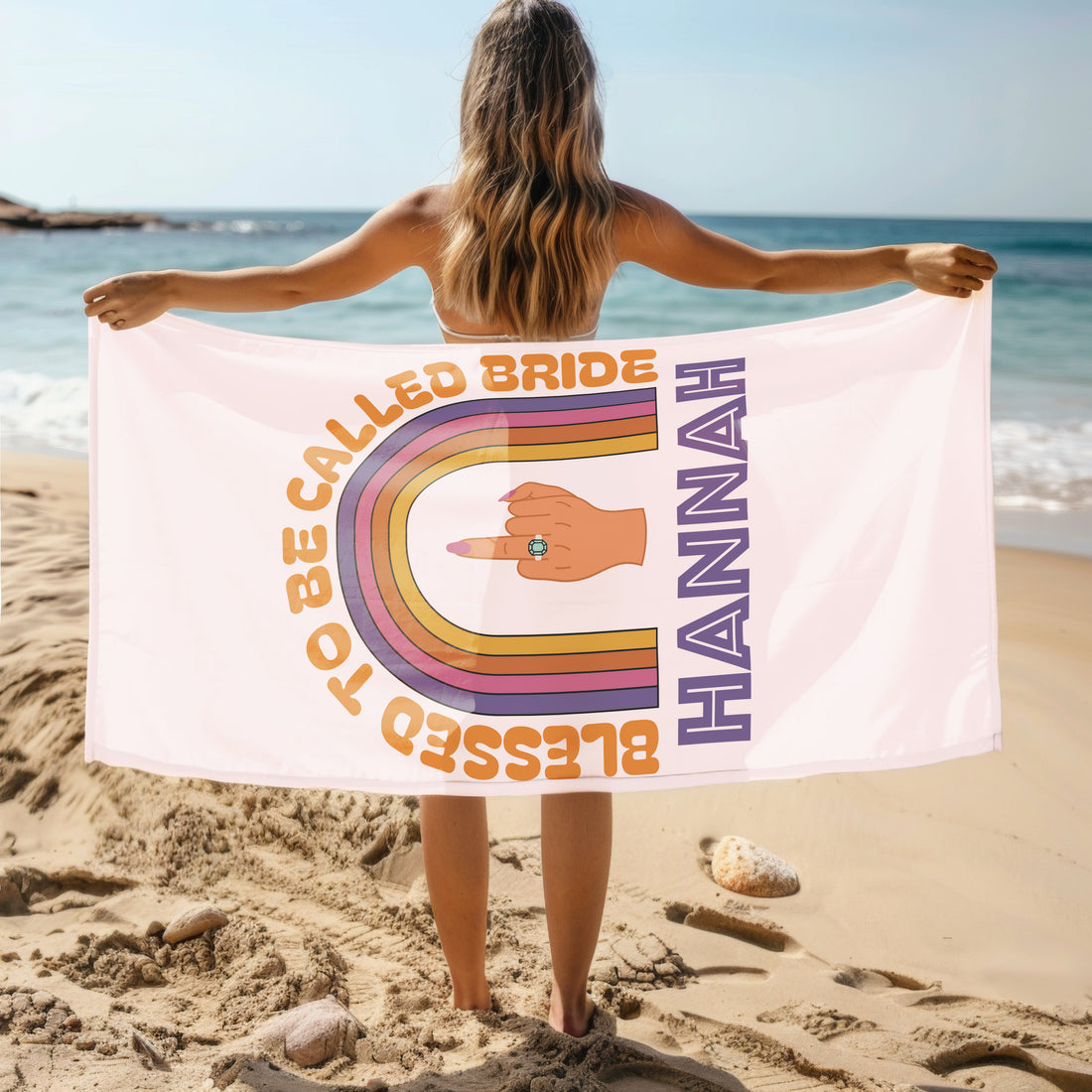 Blessed To Be Called Bride Rainbow Oversized Beach or Bath Personalised Towel