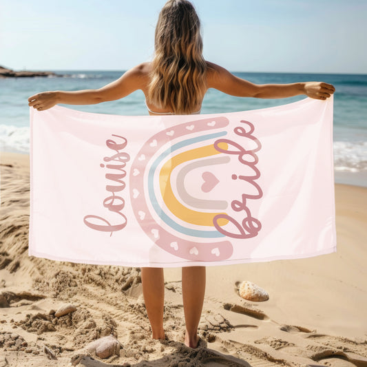 Bride Pastel Boho Rainbow Oversized Beach or Bath Personalised Towel