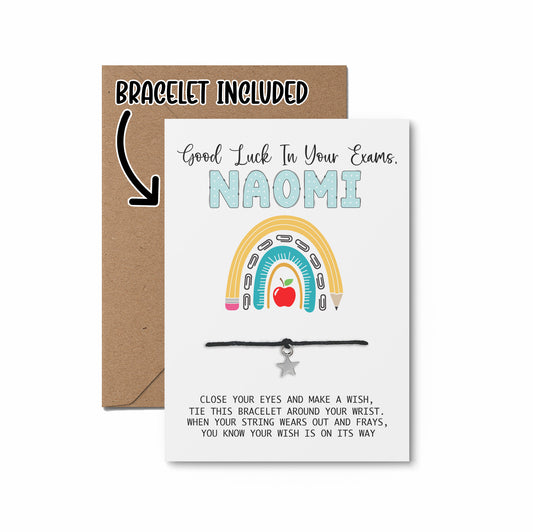 Good Luck School Rainbow Exams Personalised Wish Bracelet Card