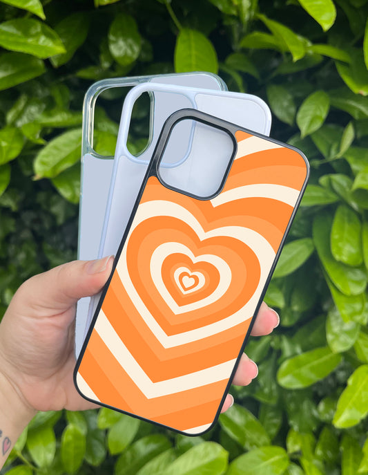 Orange Heart Y2K Pattern Samsung & iPhone Compatible Phone Case