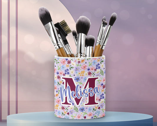 Lilac Pastel Flower Floral Initial Letter Name Make Up Brushes Ceramic Pot