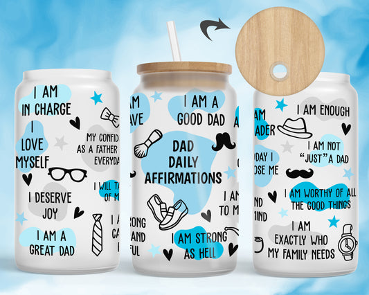 Blue Dad Daily Positive Affirmations .. Personalised Libbey Reusable Drinking Can