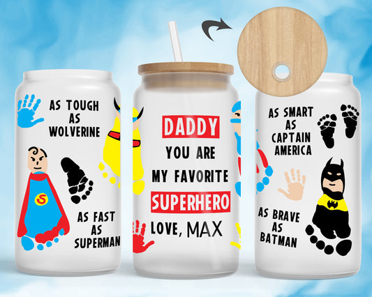 Daddy, You Are My Superhero Print Personalised Libbey Reusable Drinking Can