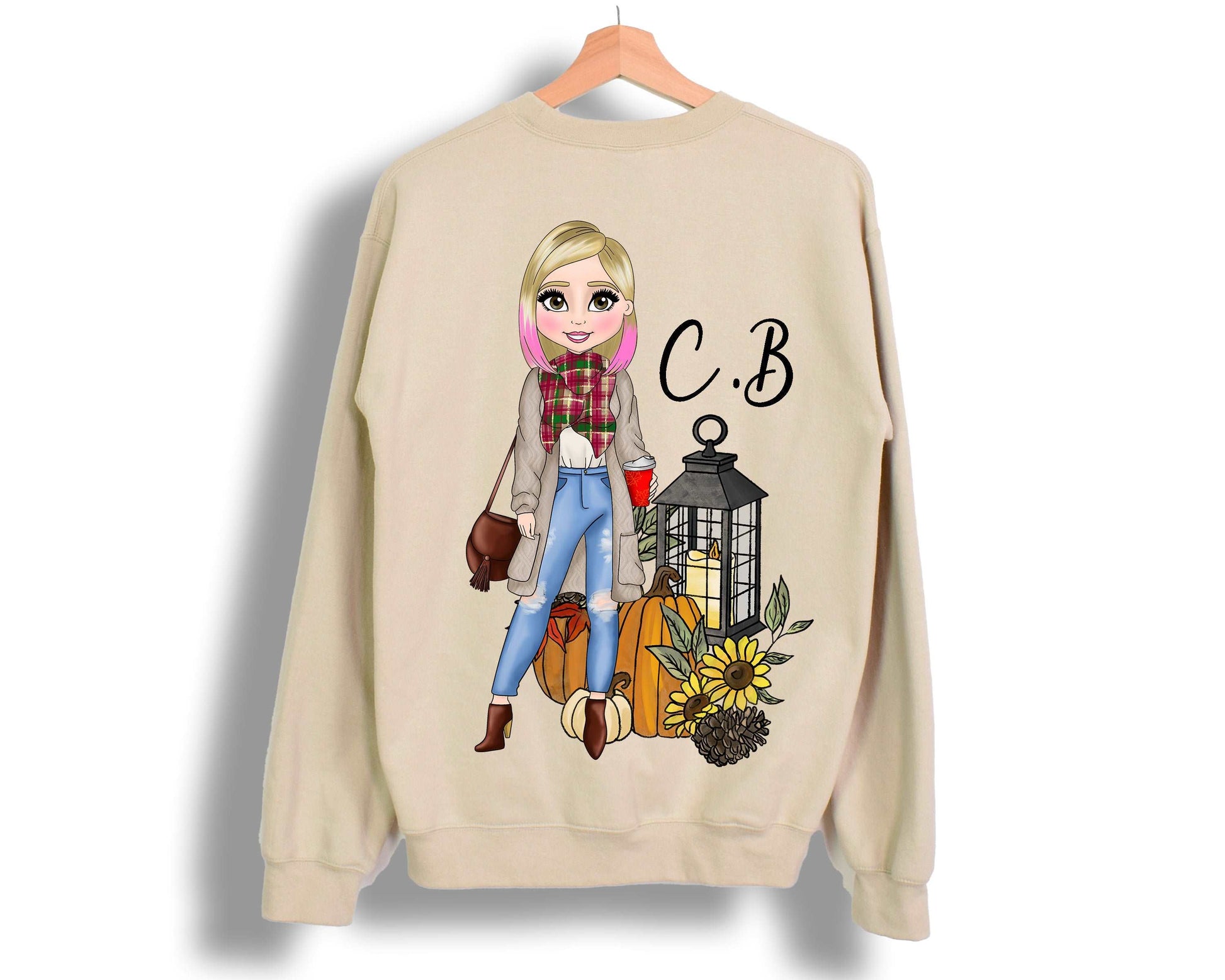 Autumn Vibes Initial Custom Avatar Doll Sweatshirt